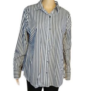 Worthington Shirt Womens Button down Gray White Stripes Size Large